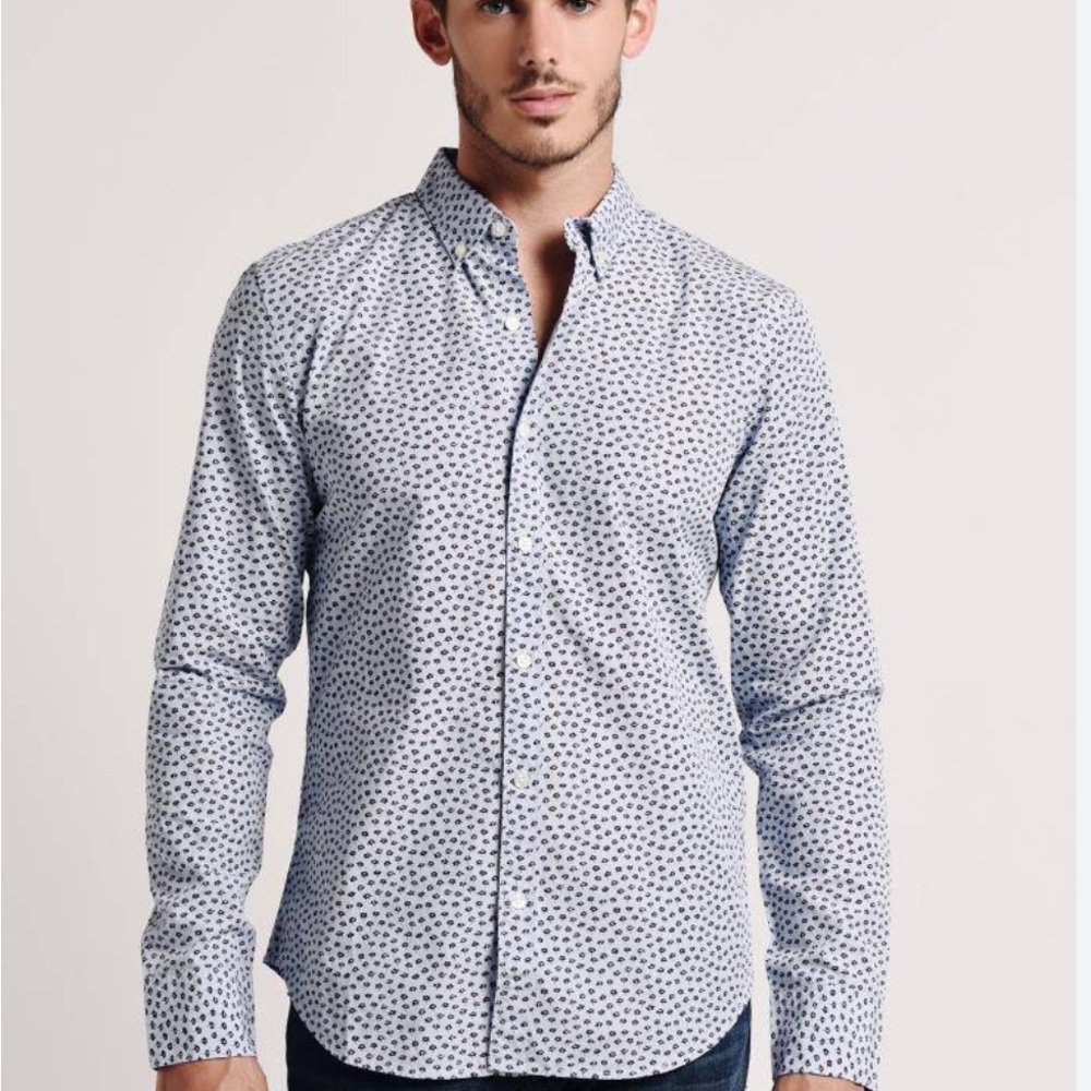 Bonobos Slim Fit White and Blue Floral Button Down Shirt 16 1/2 34 NWOT